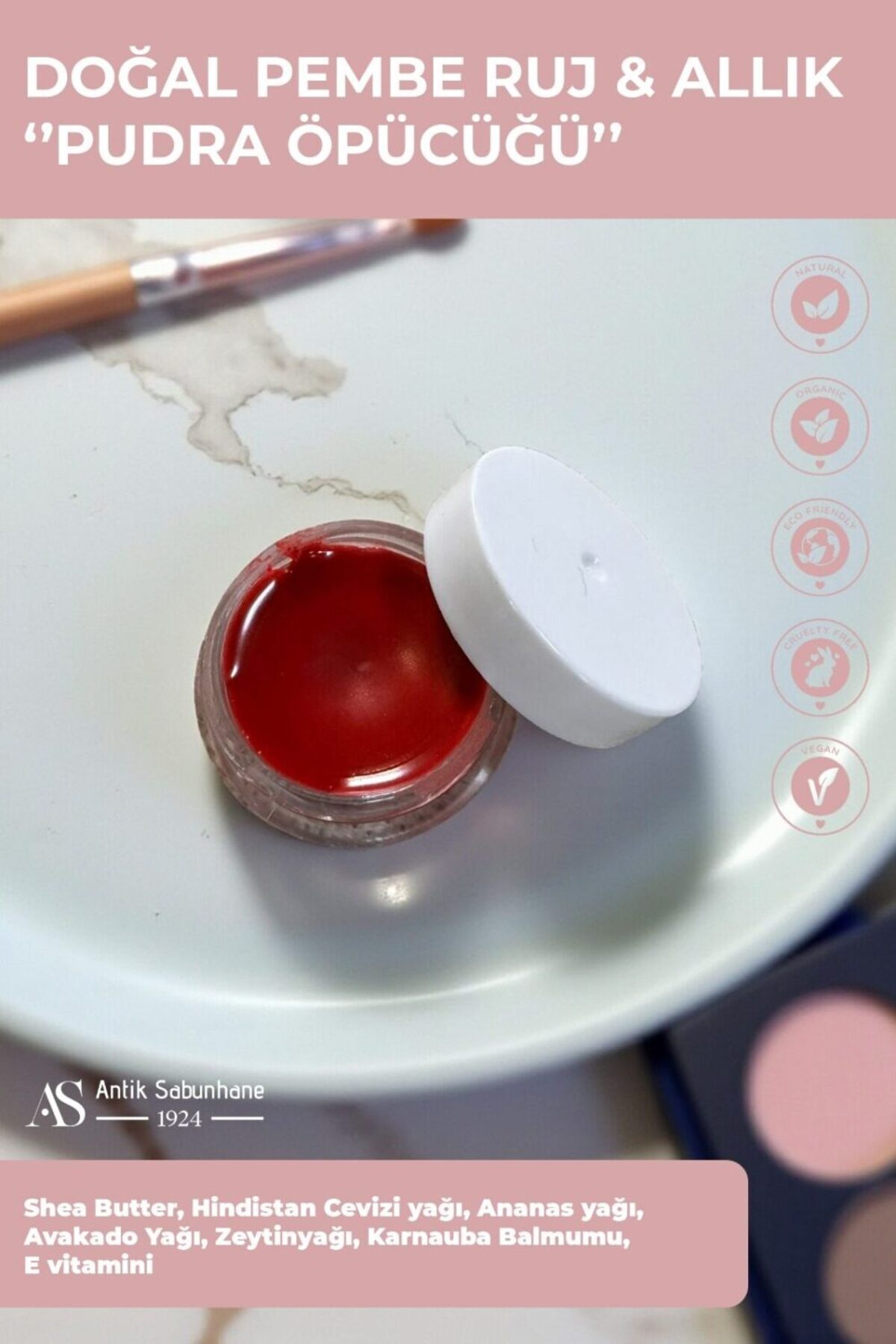 5 Ml Doğal Pembe Ruj & Allık – Pudra Öpücüğü